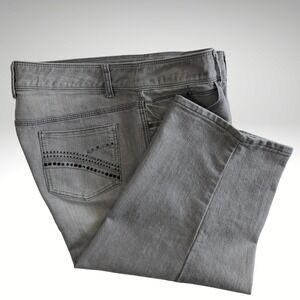 Christopher & Banks Denim Womens Sz 16 Capri Pants Embellished Pockets Gray Wash